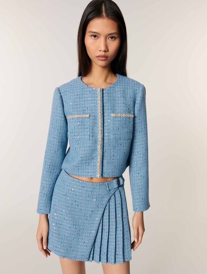 Veste courte en tweed à sequins