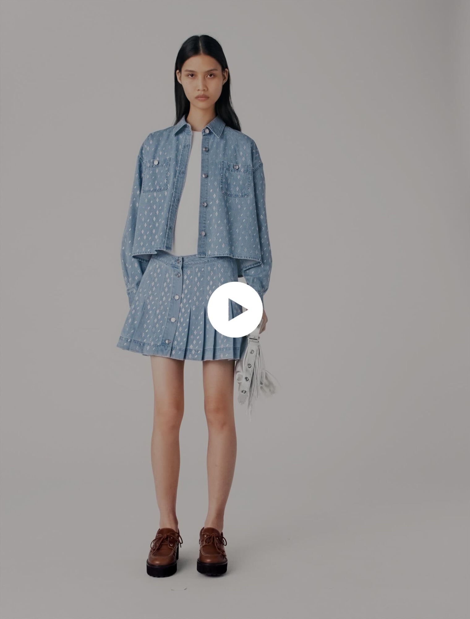 Chemise courte en jean strassée