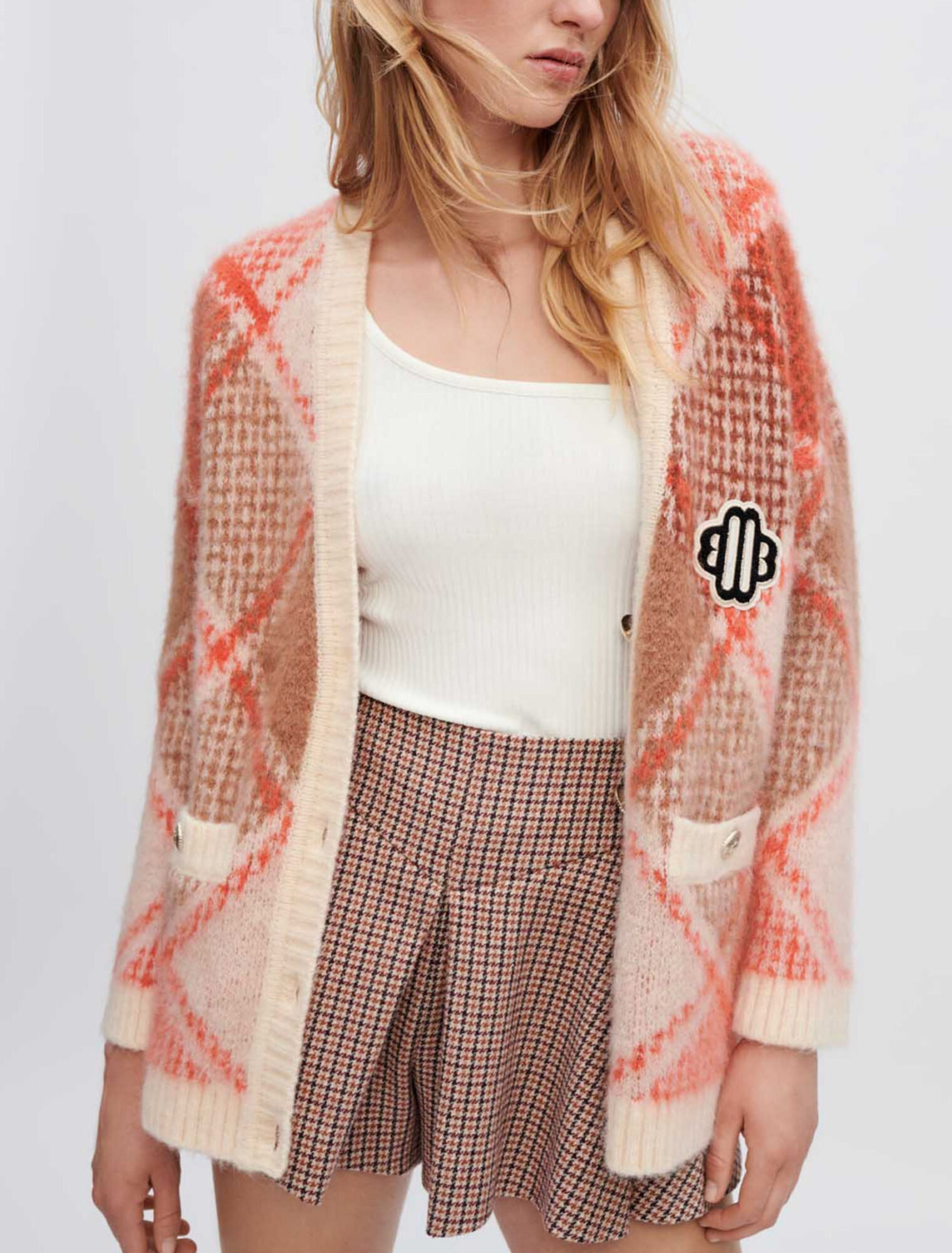 Cardigan fluffy en jacquard losanges