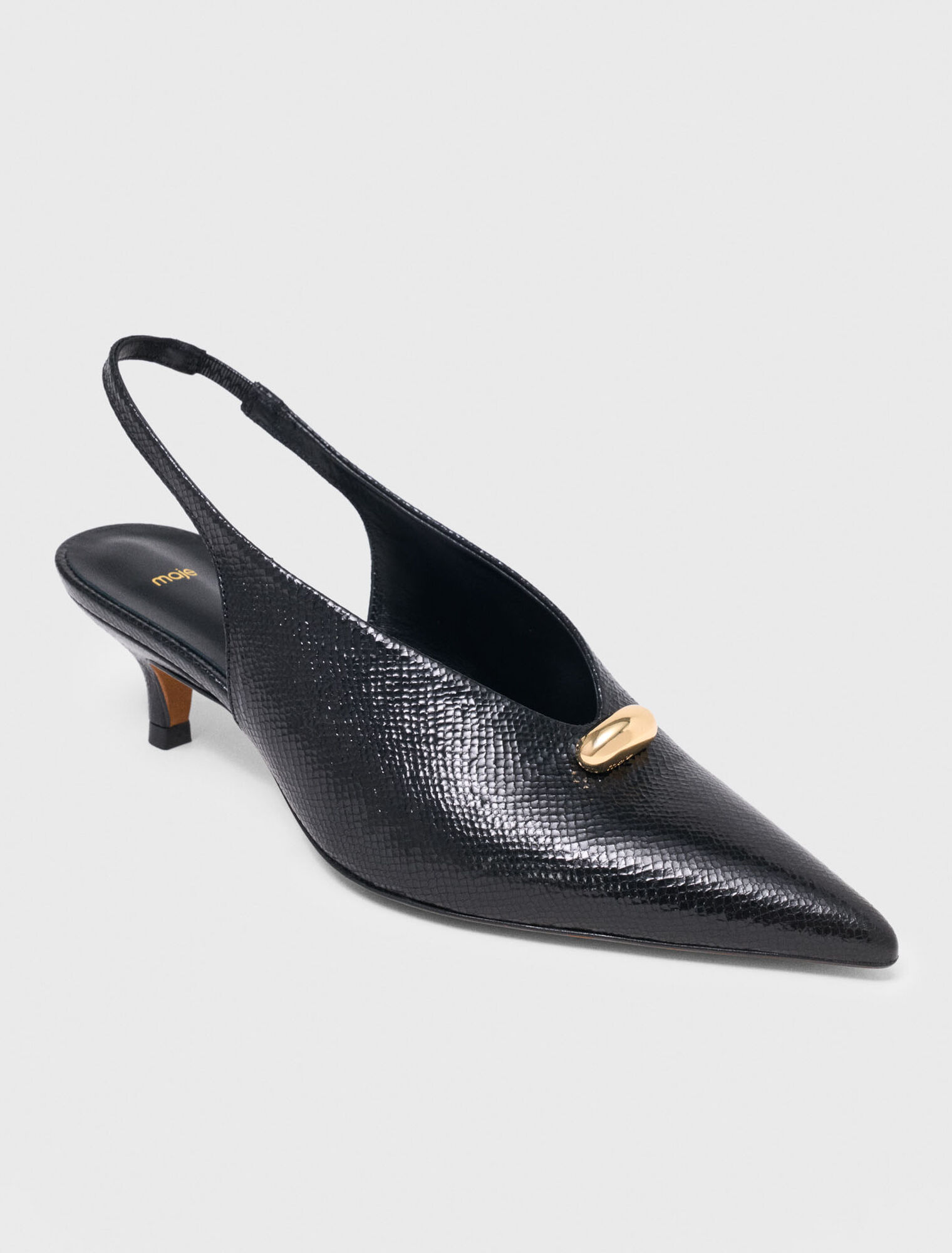 Slingbacks pointues en cuir emboss&eacute;