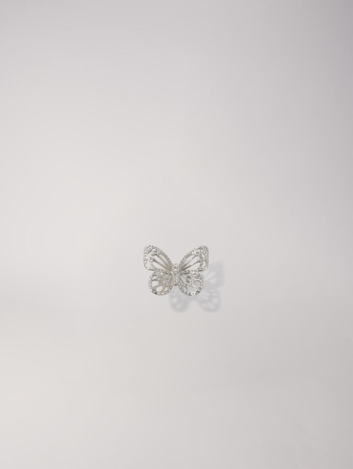 Bague Papillon Ornée De Strass - Argent - Maje