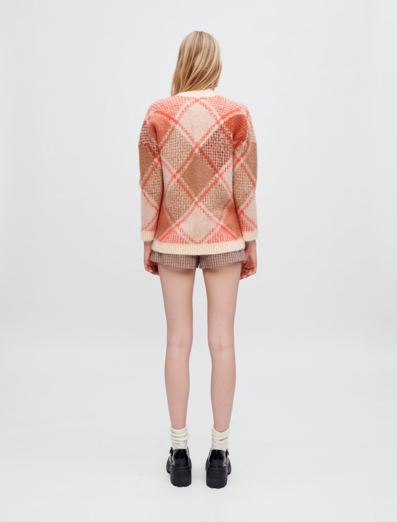 Cardigan fluffy en jacquard losanges