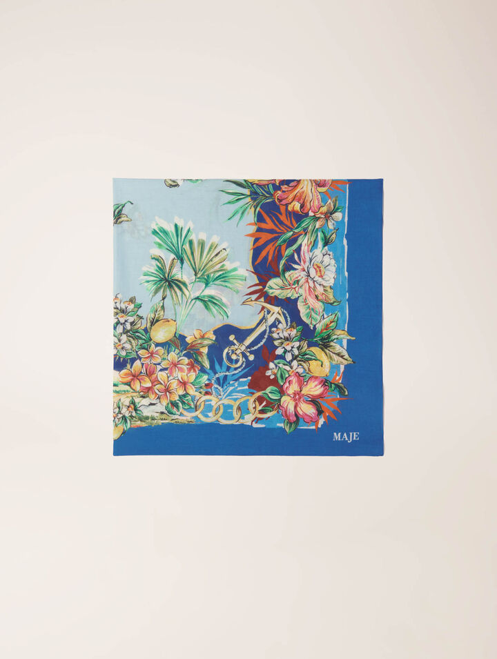 Maje 90x90cm Square In Cotton Print In Imprime Floral Multicouleur
