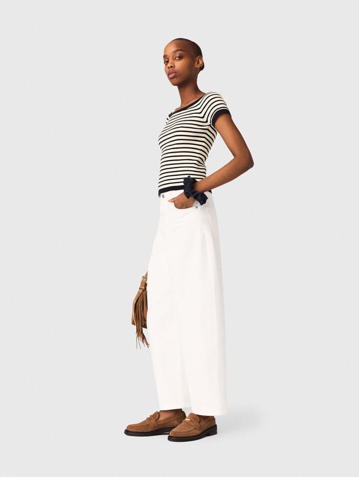 Top en maille c&ocirc;tel&eacute;e col bateau