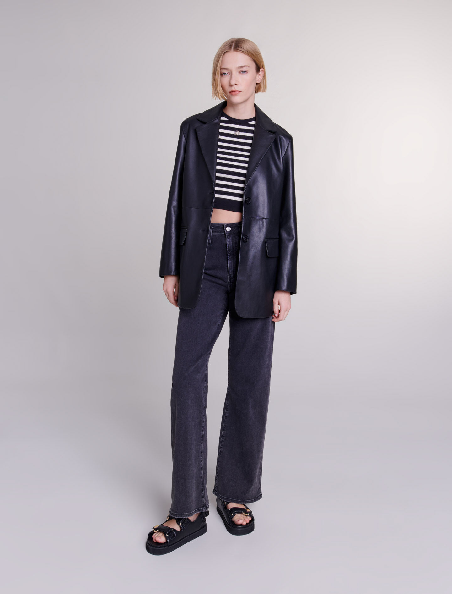 Veste en cuir maje outlet clearance