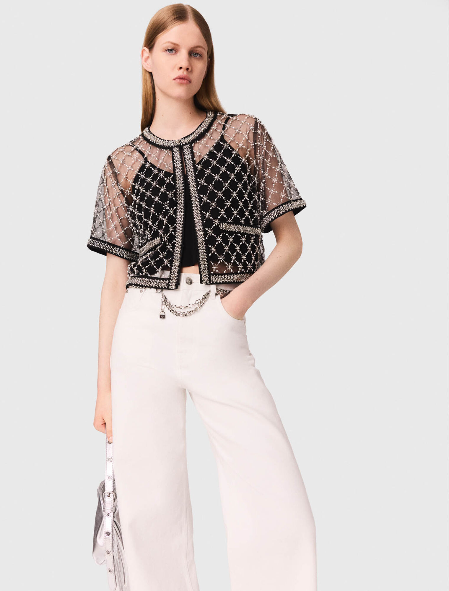 Top en tulle brodé