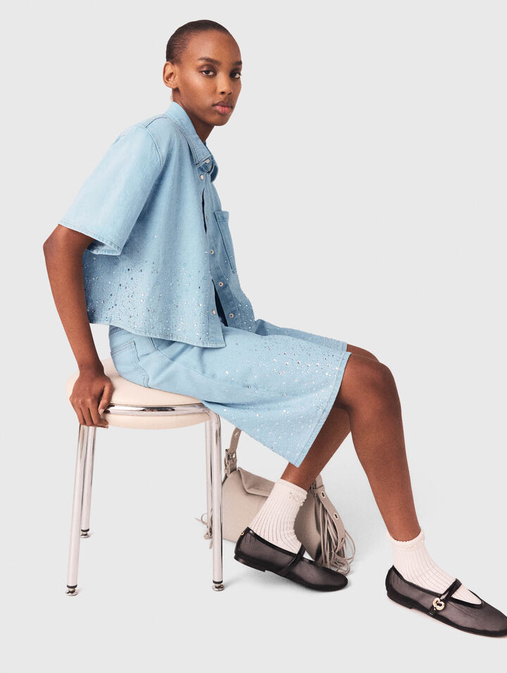 Chemise courte en denim avec strass