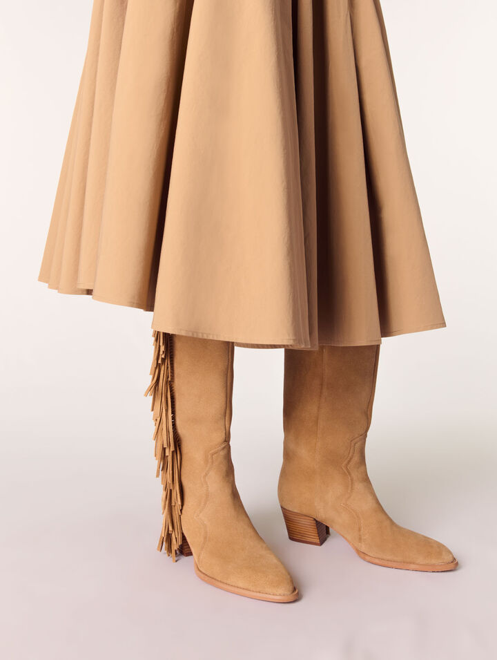 Bottes western en suède à franges