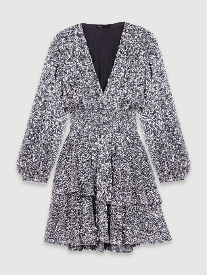 Robe courte volantée à sequins
