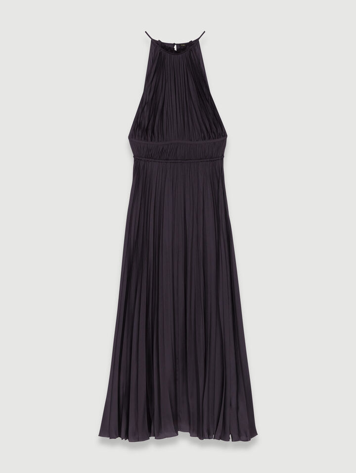 Robe longue satinée plissée
