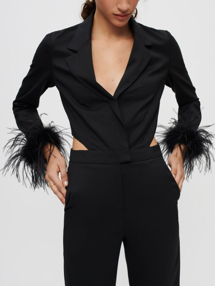 Combinaison pantalon noire à plumes