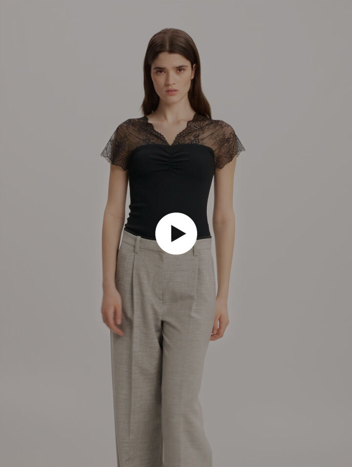 Top en jersey incrusté de dentelle