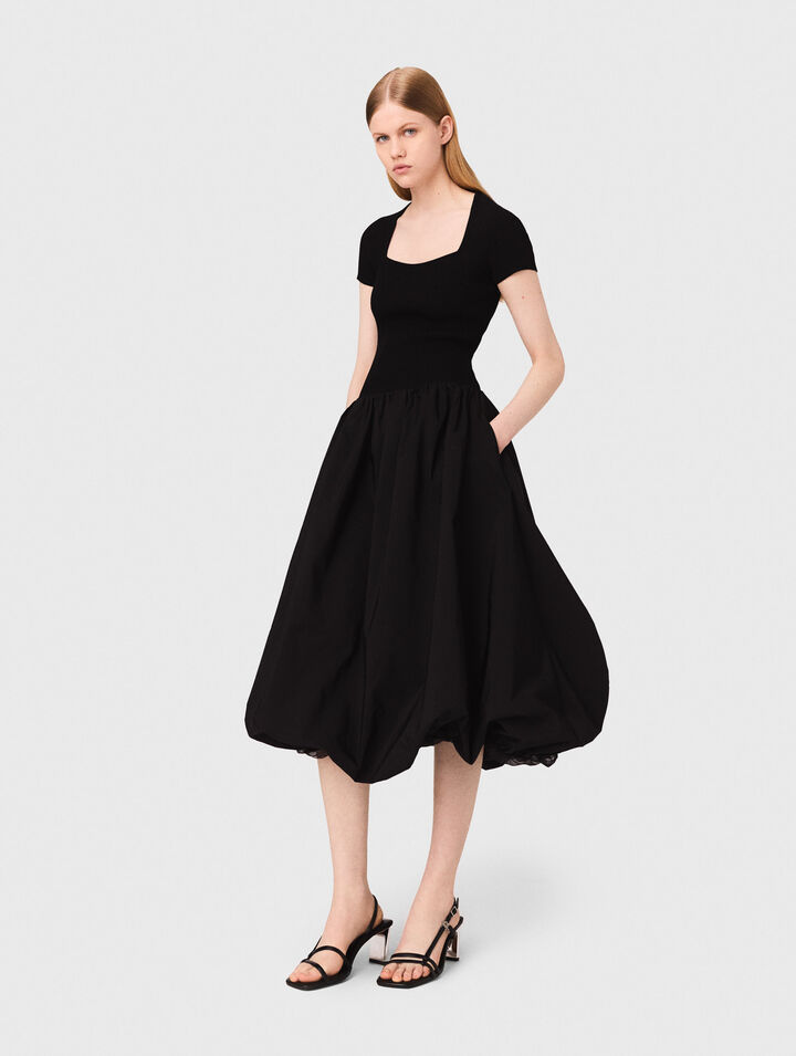 Robe longue en maille et taffetas
