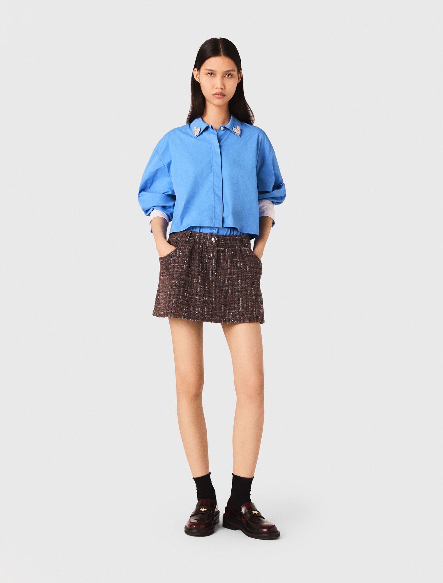 Short en tweed avec bande élastique
