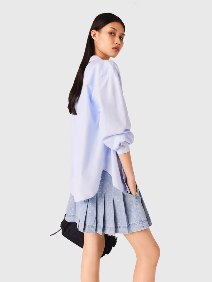 Jupe plissée en denim strassée