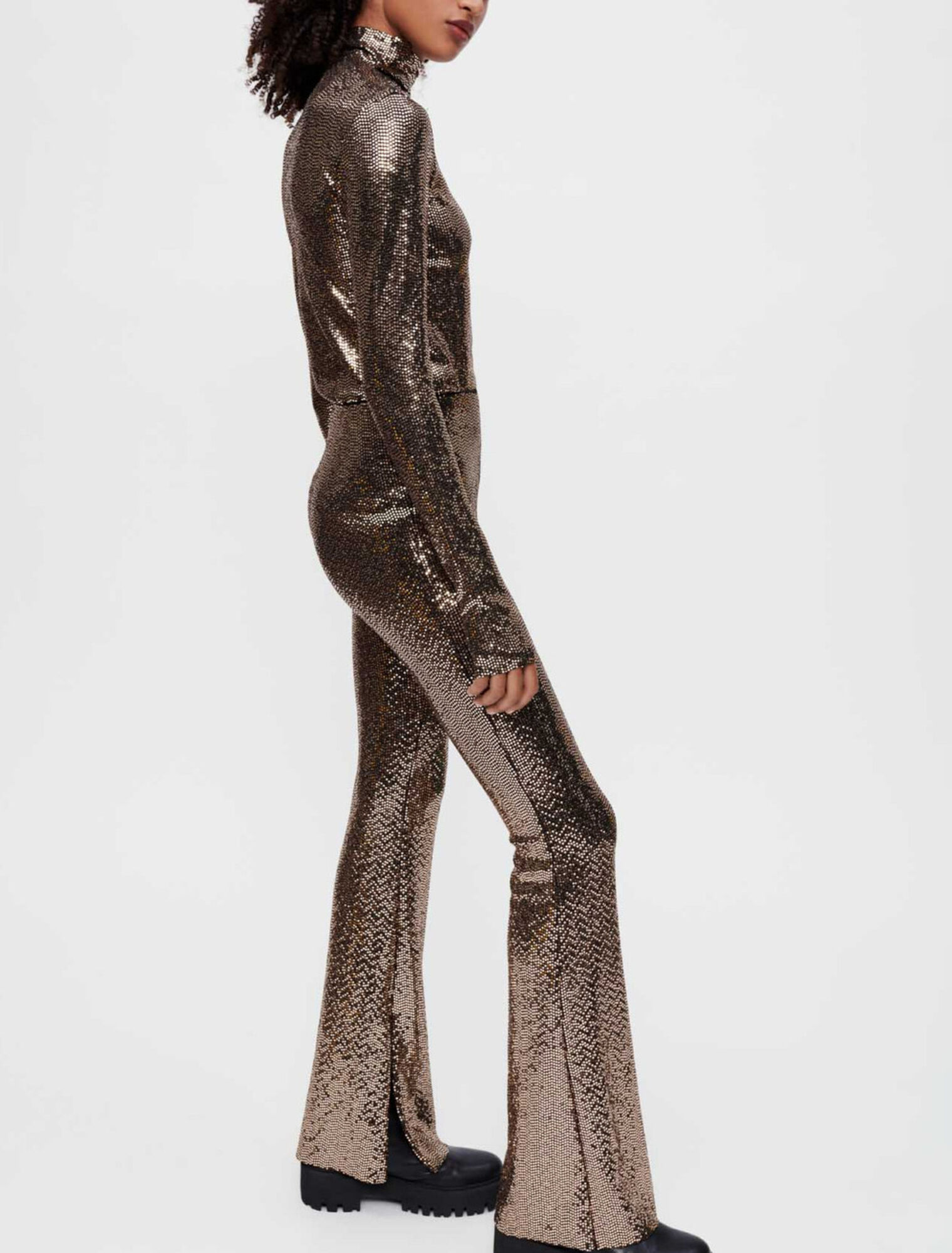 Pantalon stretch et évasé à sequins