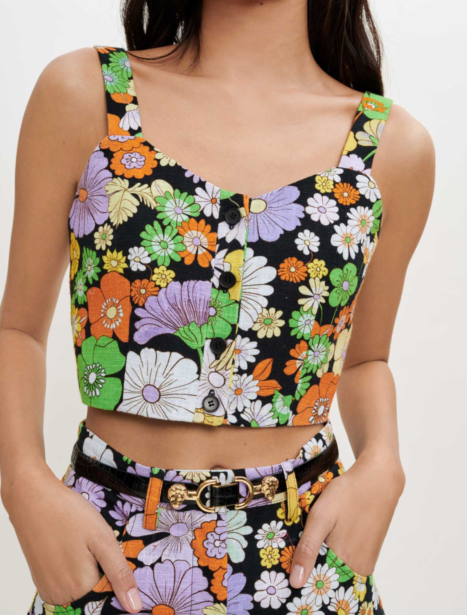 Crop top imprimé fleurs 70's