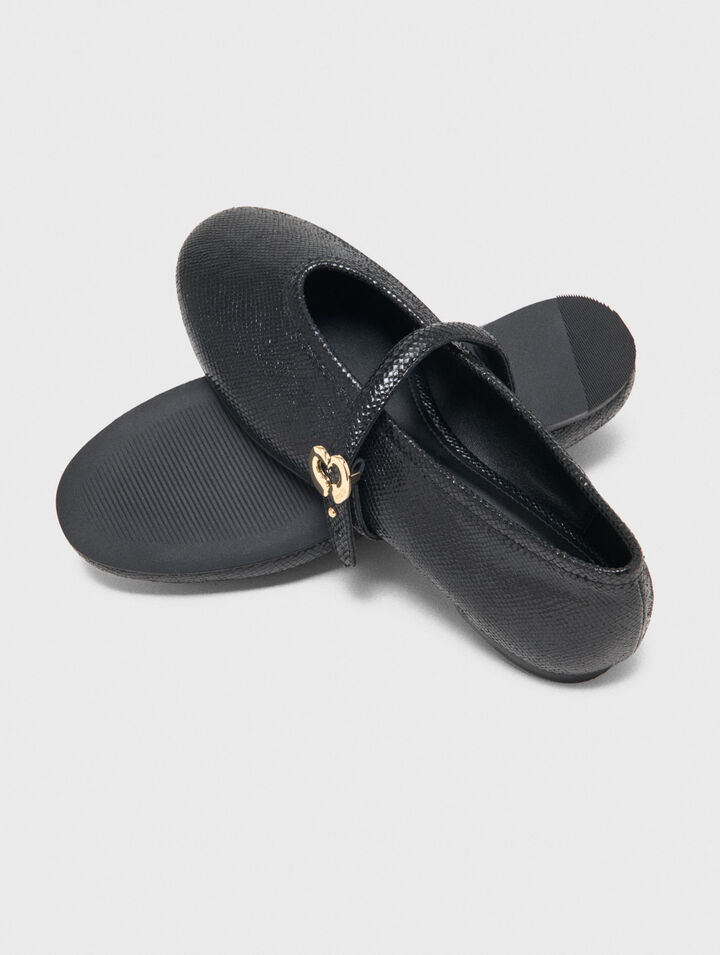 Ballerines en cuir emboss&eacute;