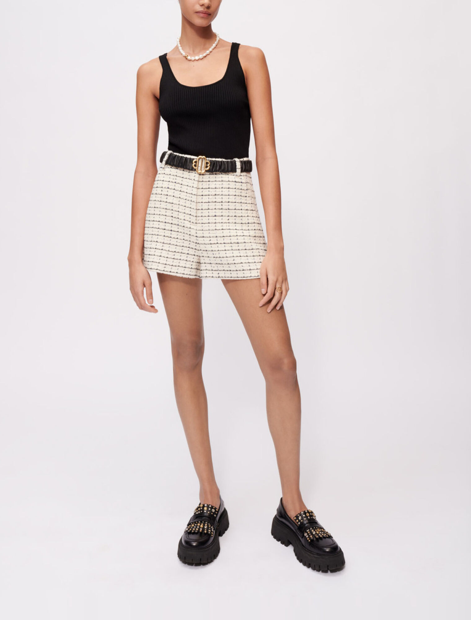Short en tweed chiné à motifs carreaux