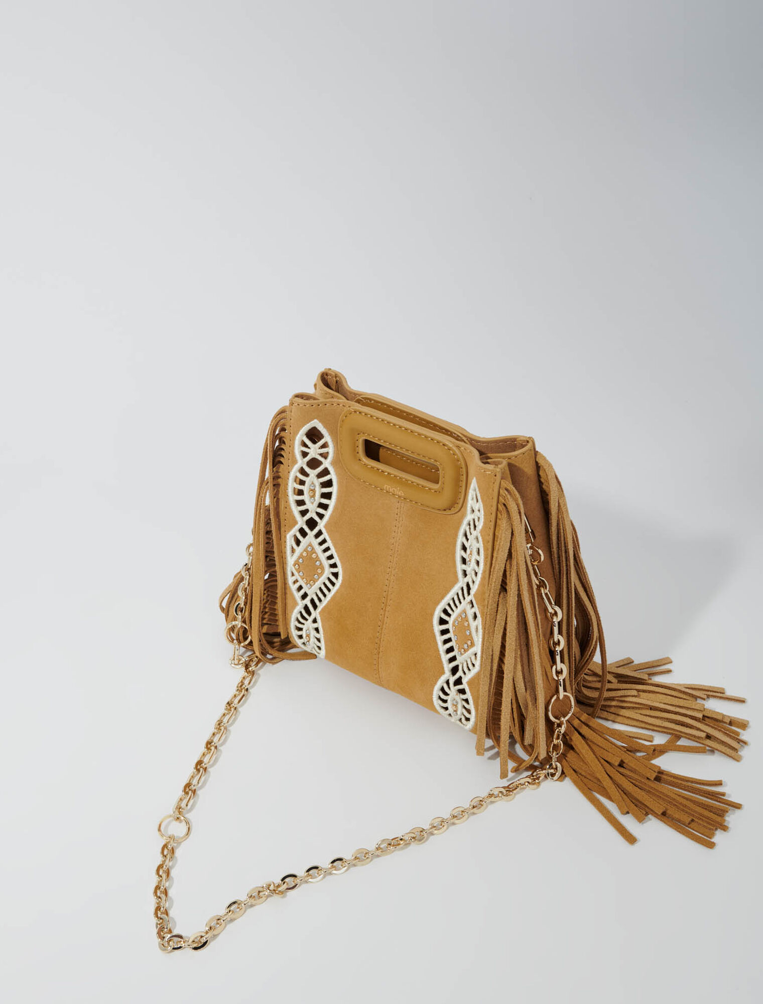 Sac M mini en suède brodé à franges