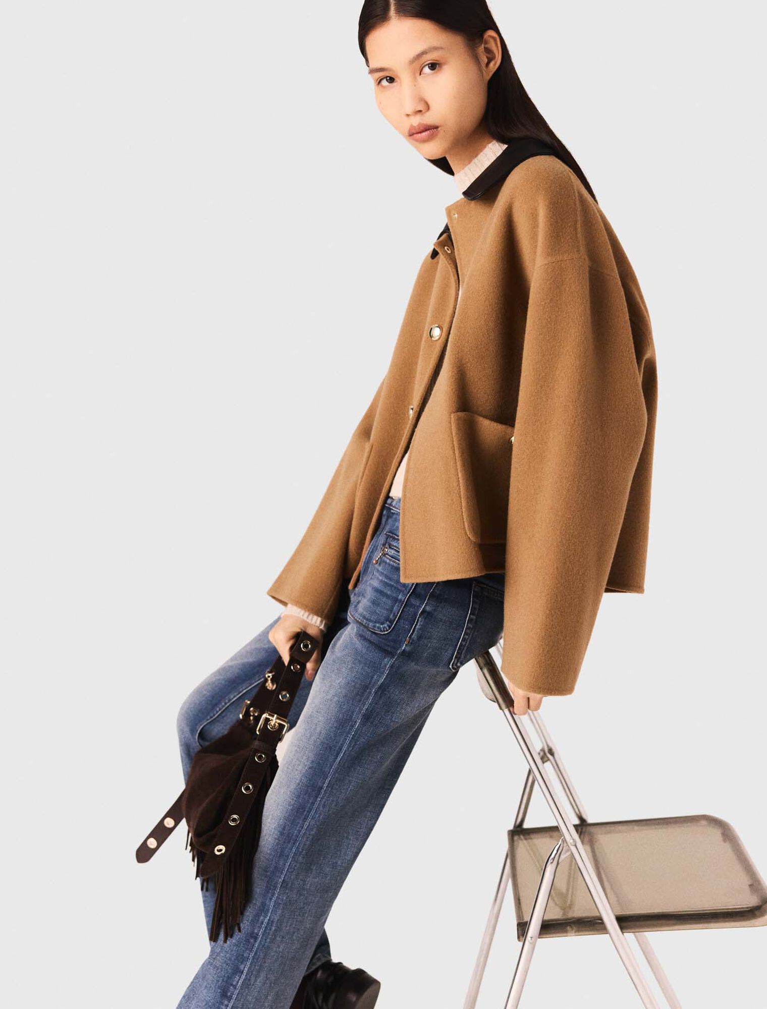 Manteau double face et col en cuir