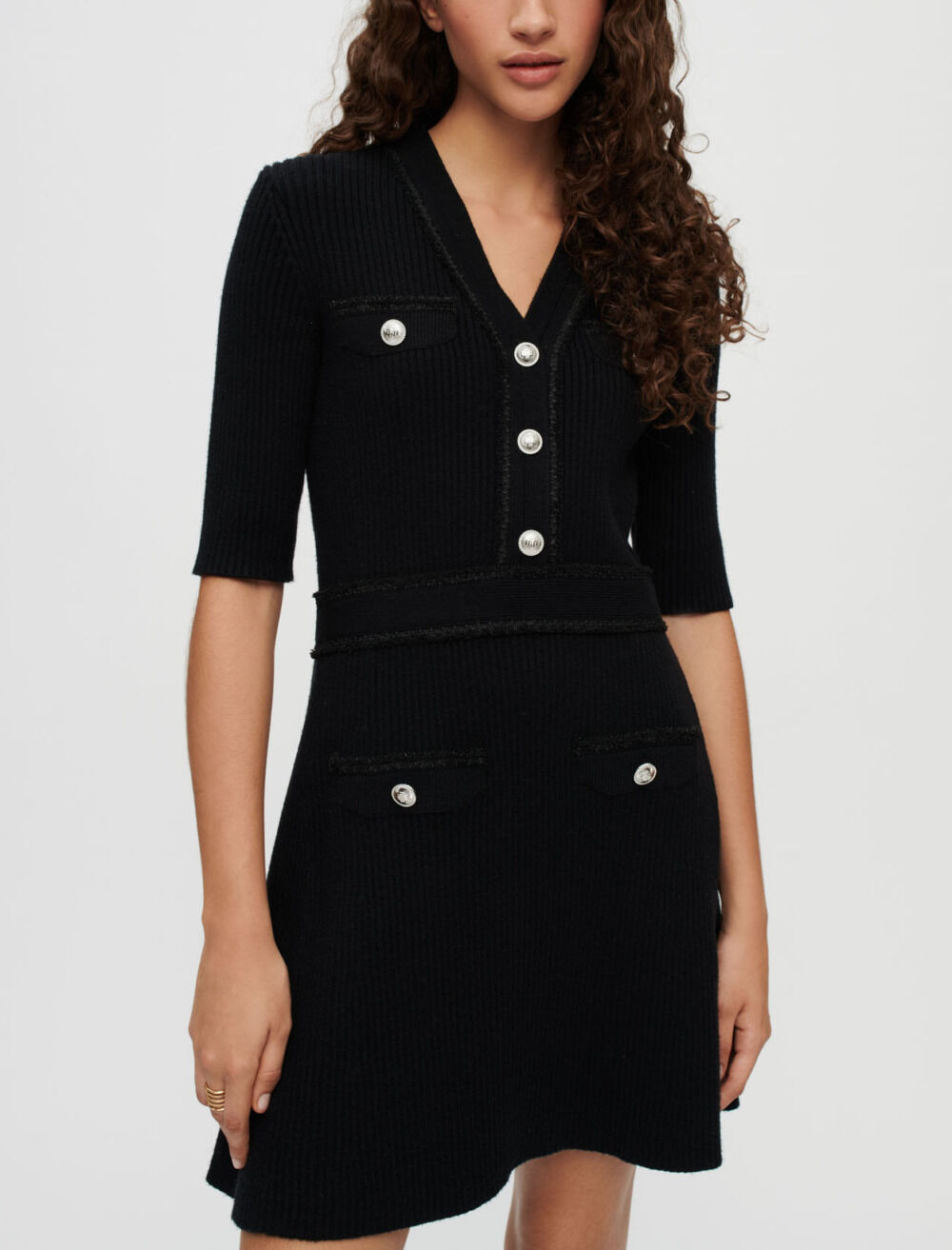 Robe noire en maille viscose a cotes Robes Maje