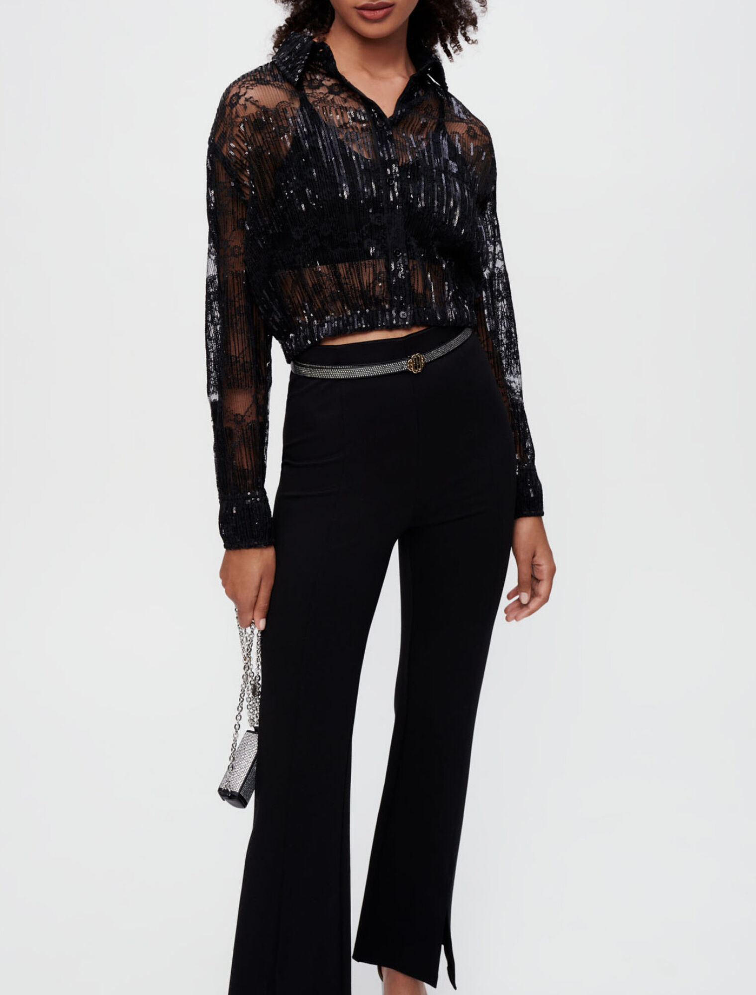 Chemise cropped en dentelle plissée