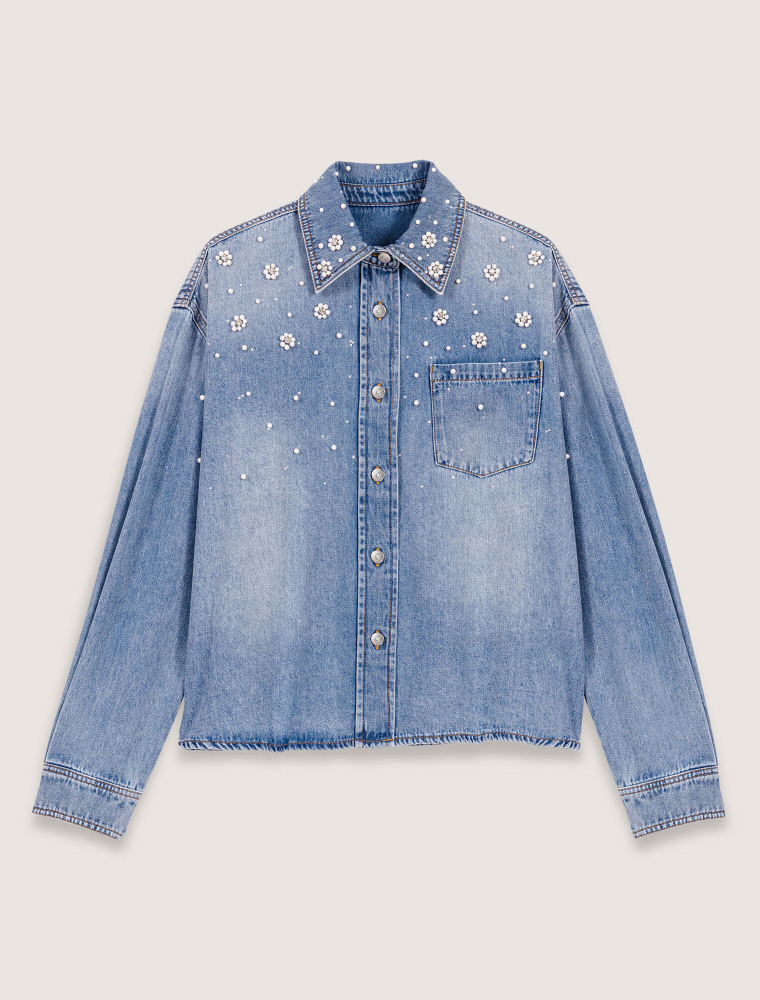 Chemise en denim à perles brodées