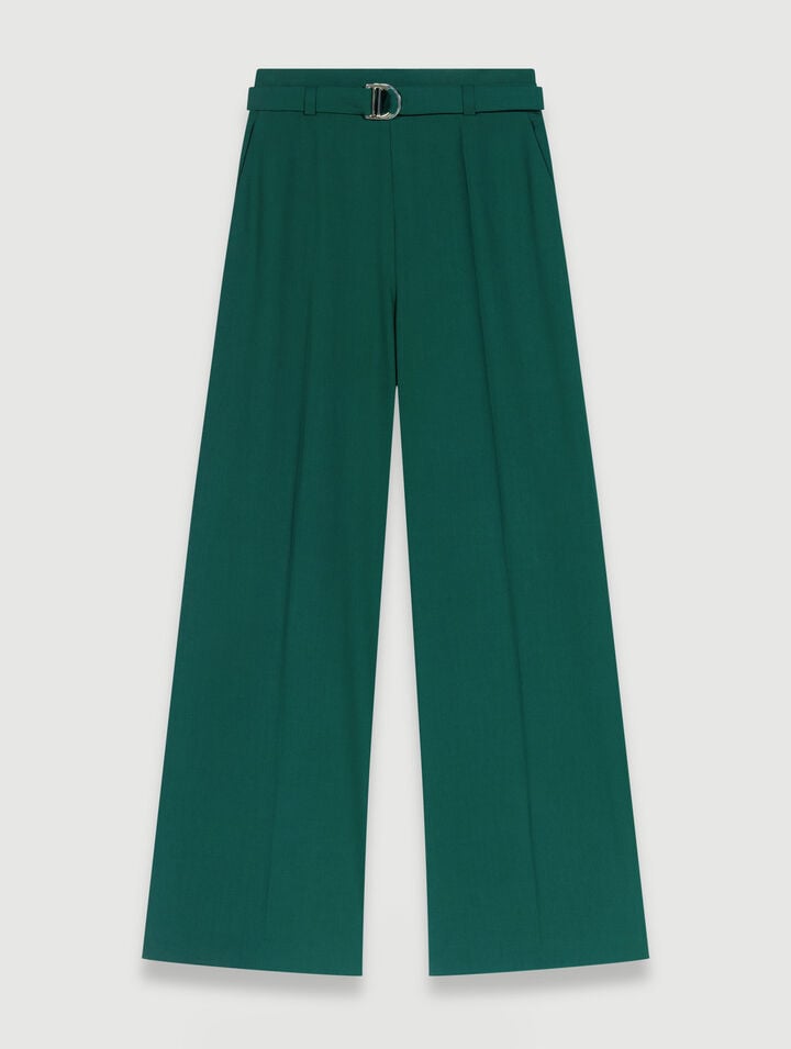 Pantalon De Tailleur Large - Vert - Maje