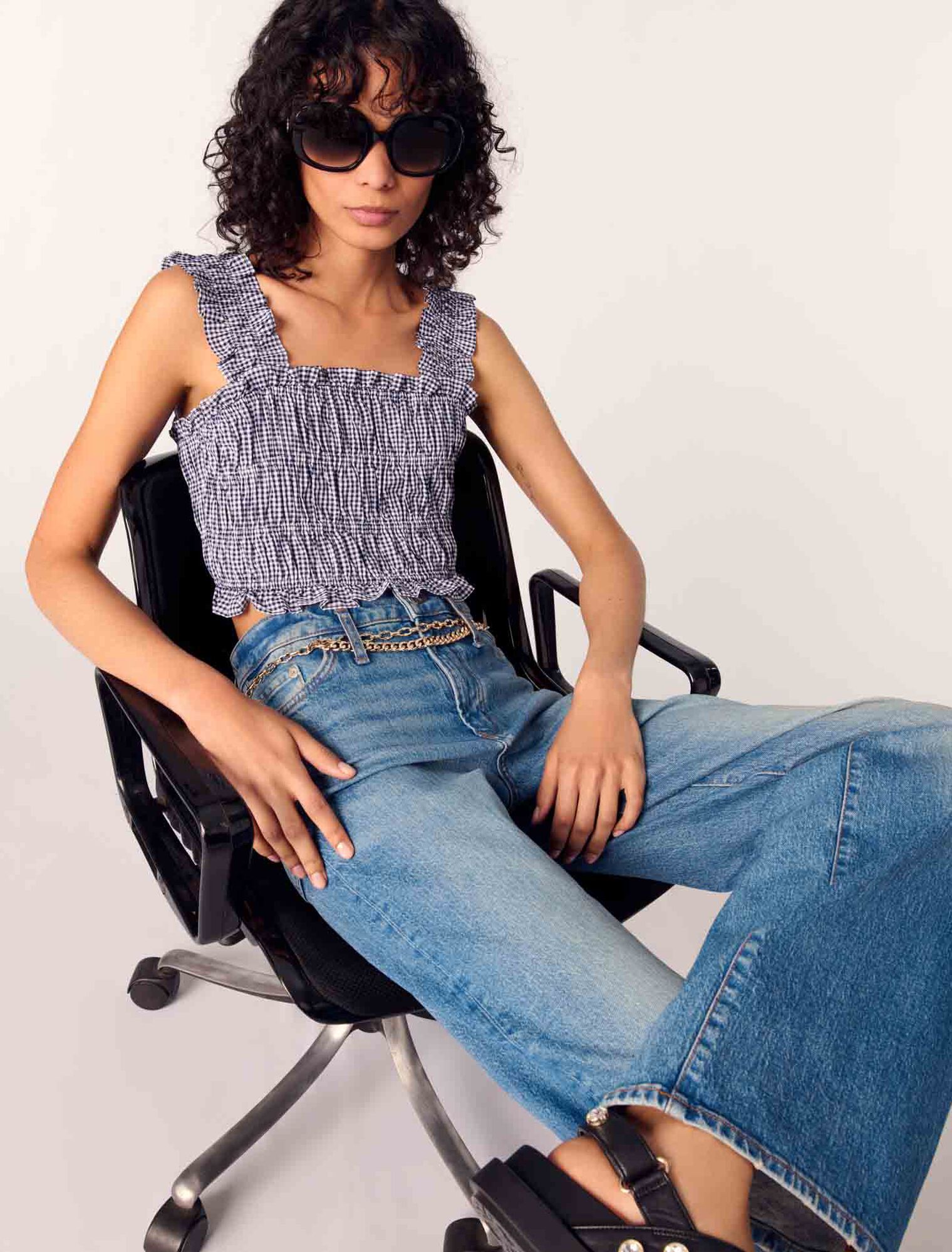Top smocké à motif vichy