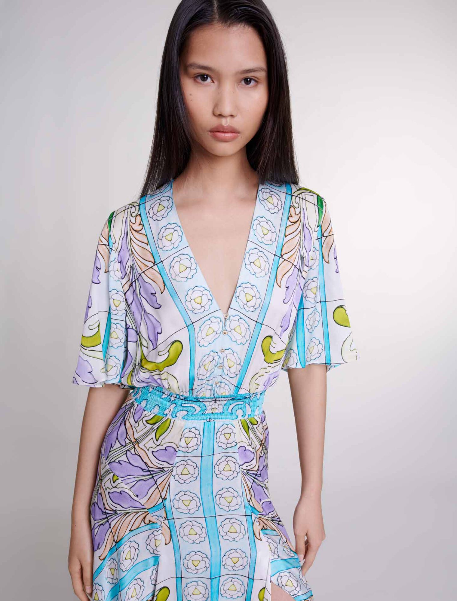 Robe longue imprimée satinée