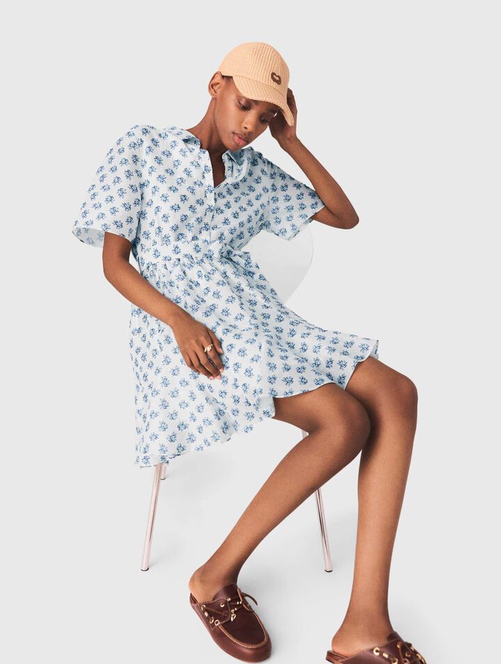 Robe courte imprim&eacute;e en lin m&eacute;lang&eacute;