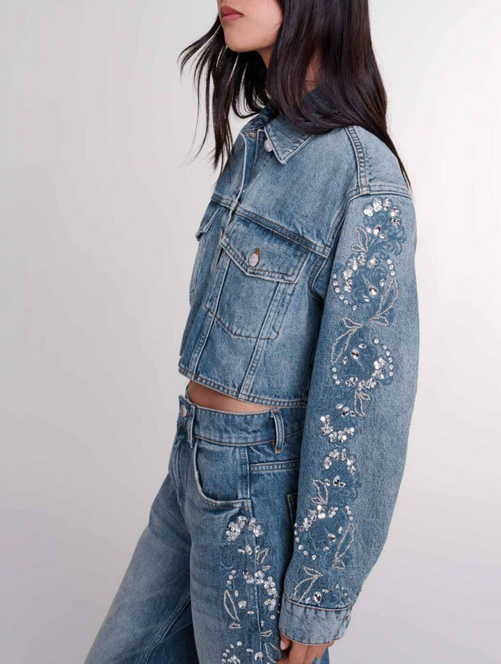 Blouson en denim brod&eacute; 
