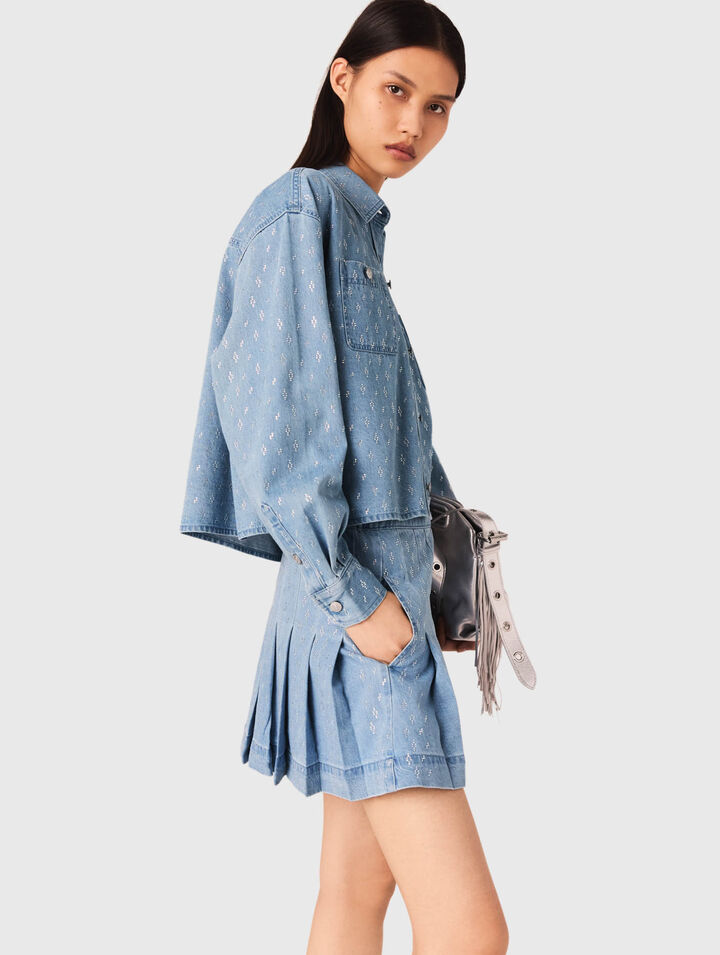 Chemise courte en jean strassée