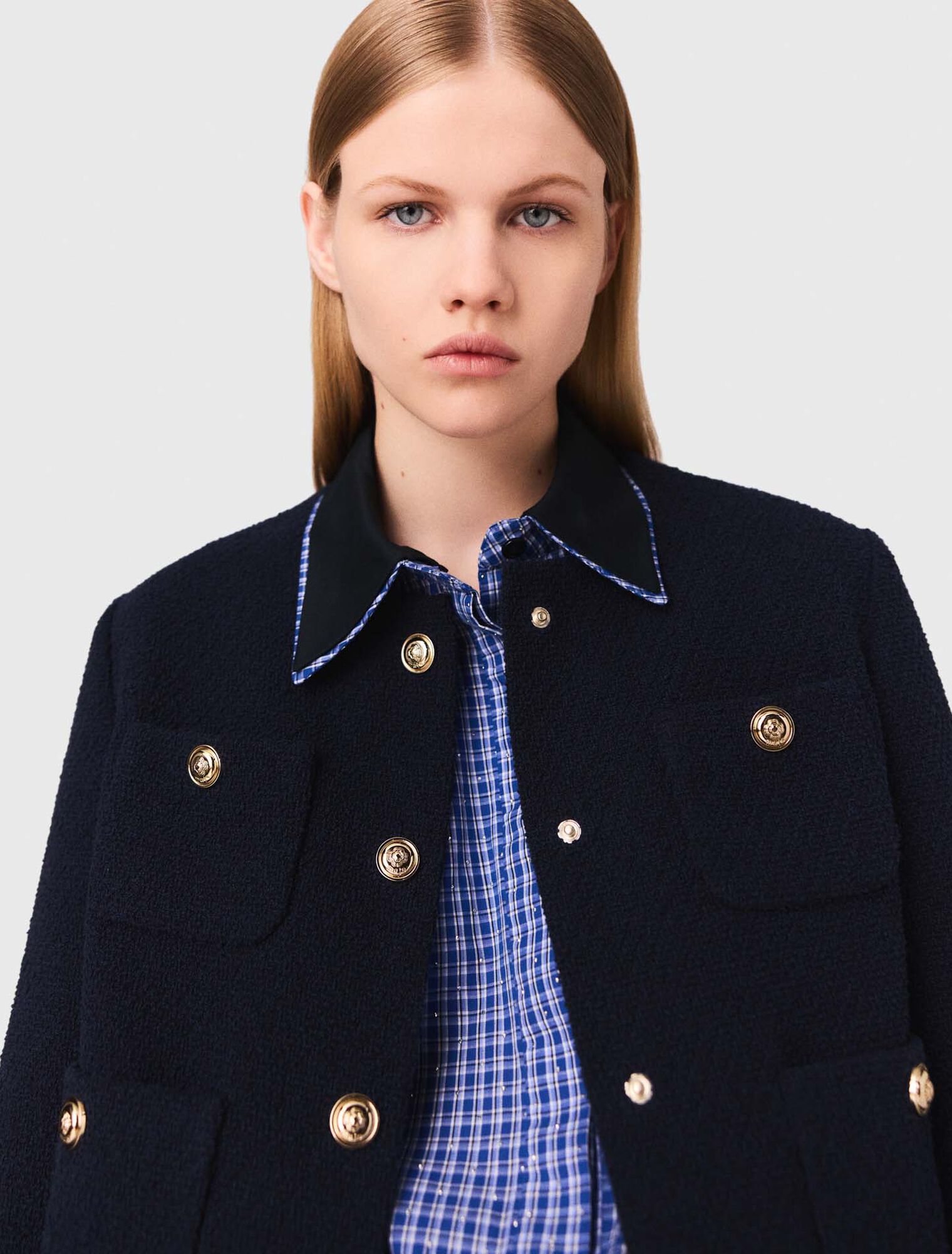 Veste courte tweed et col amovible