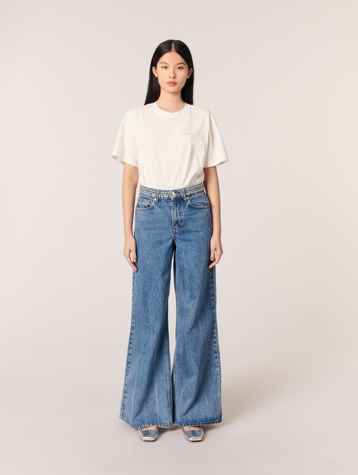 Jean flare à ceinture studée