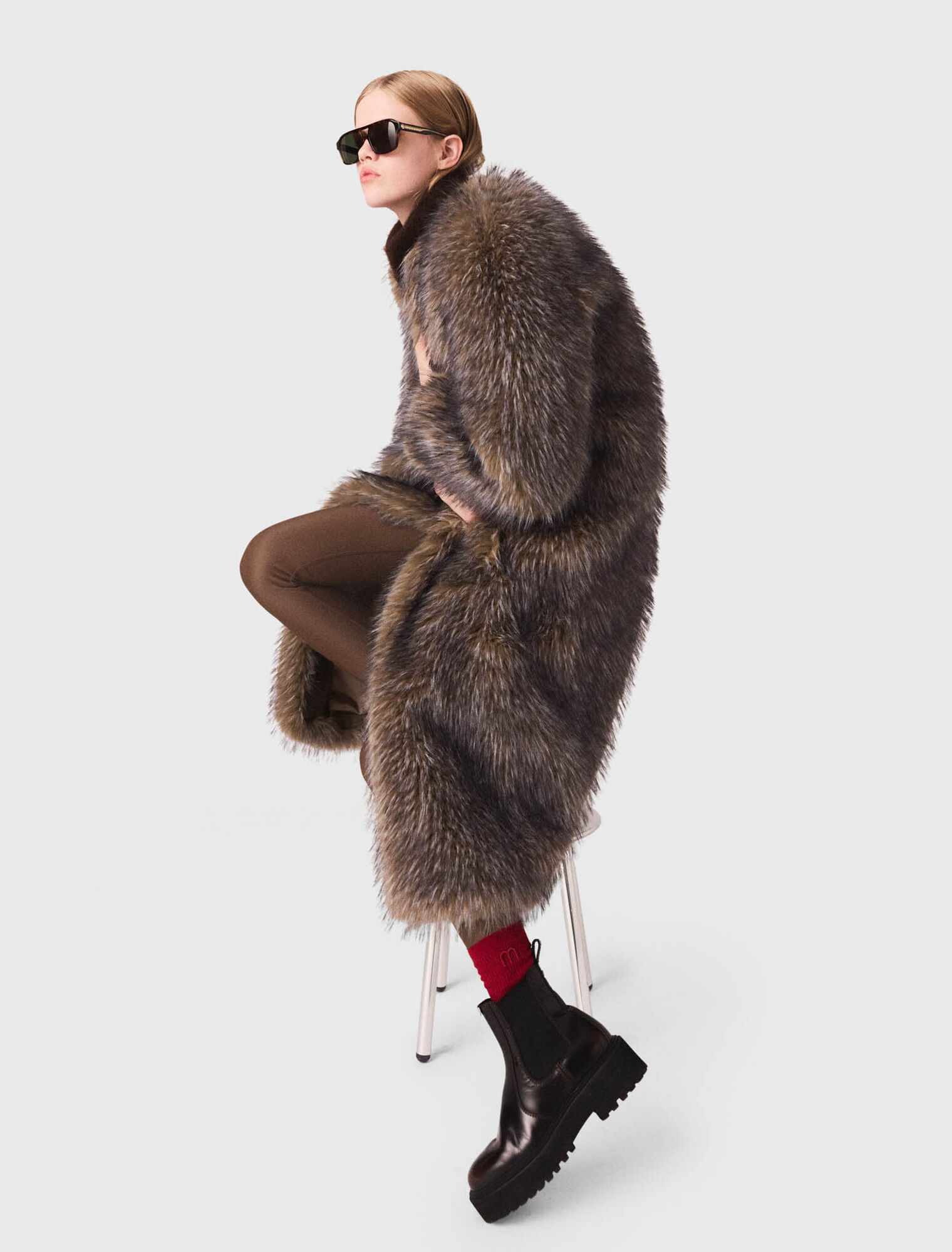 Manteau long en fausse fourrure