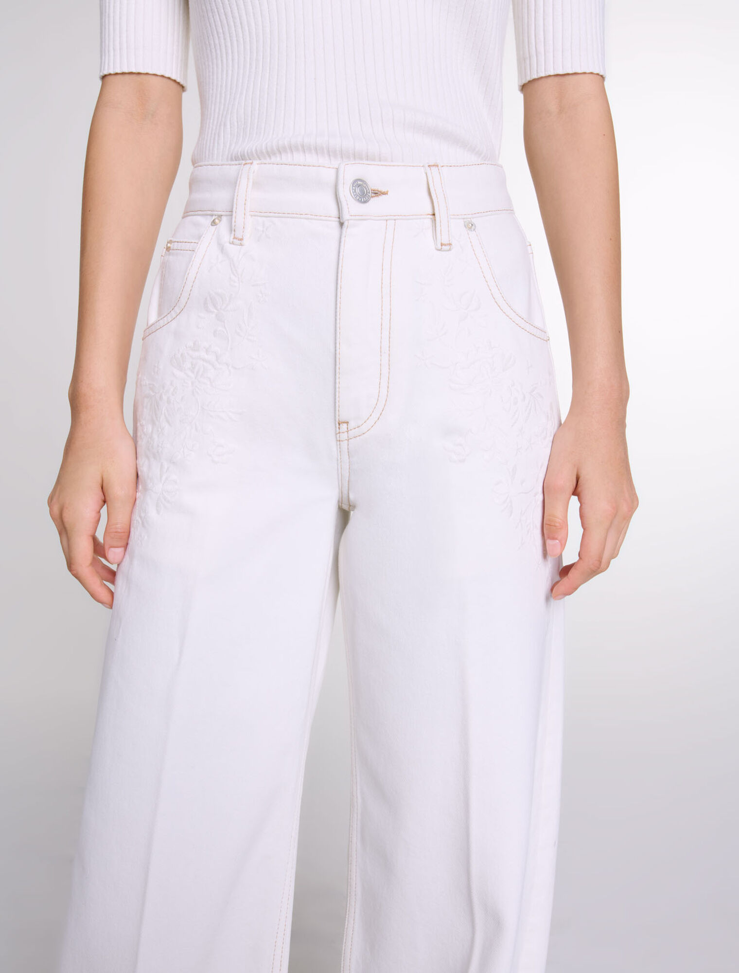 Jean large taille haute brodé