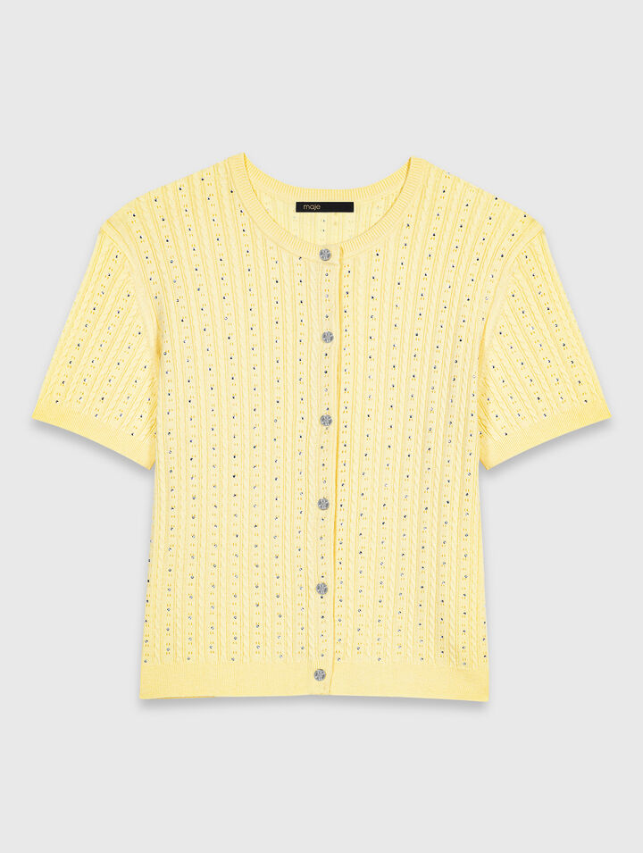 Cardigan &agrave; col rond strass&eacute;