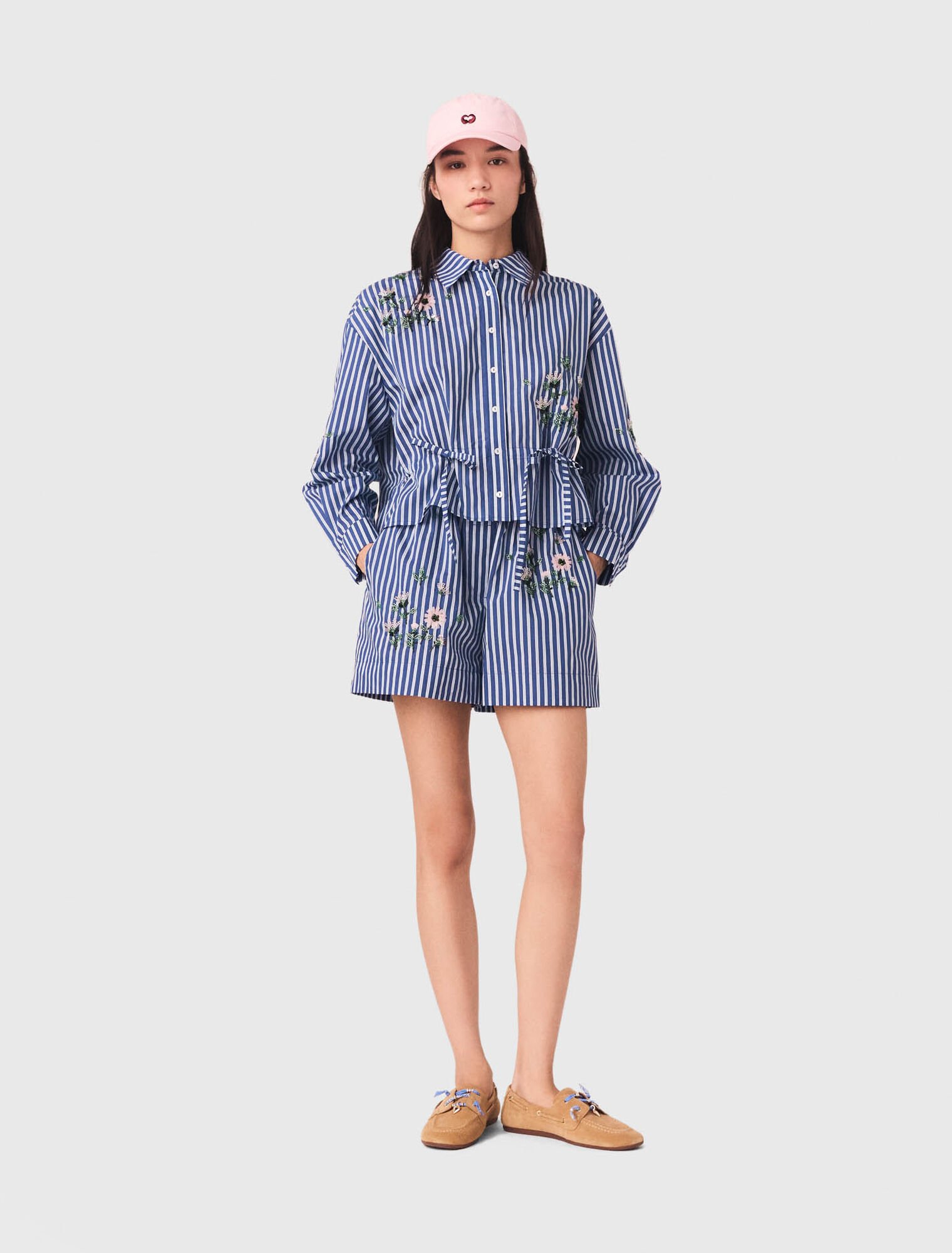 Chemise ray&eacute;e courte brod&eacute;e
