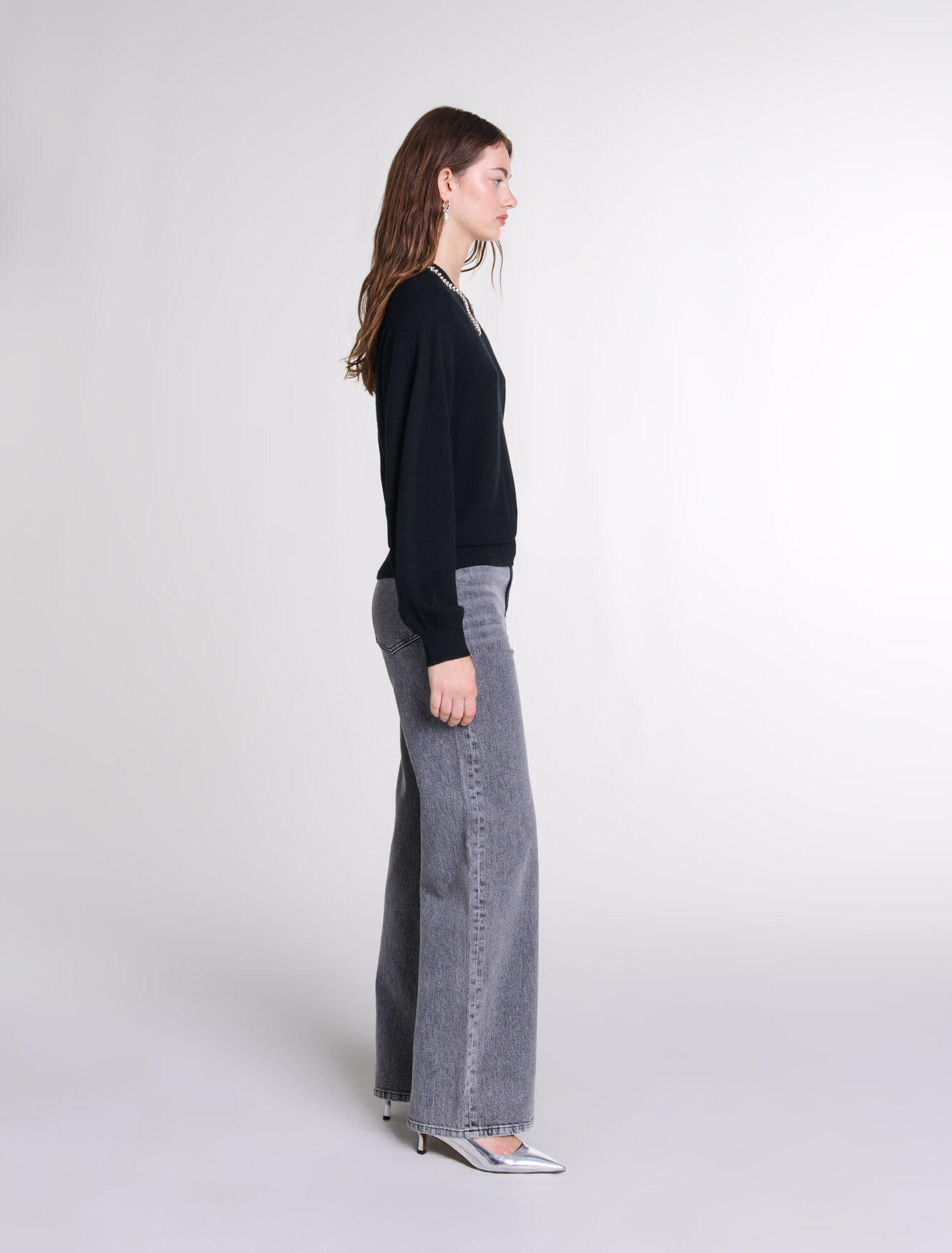 Pull en maille à col strassé