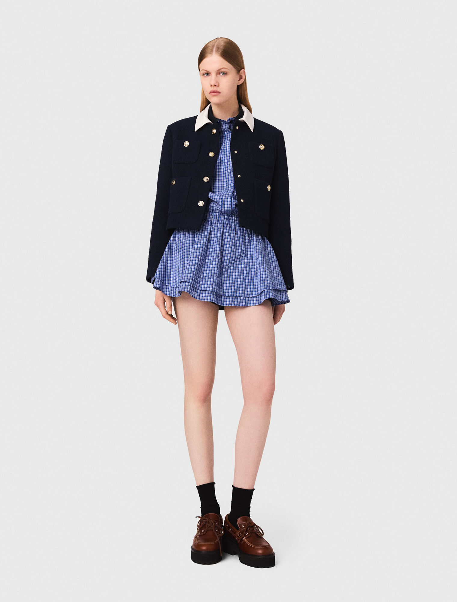 Veste courte tweed et col amovible