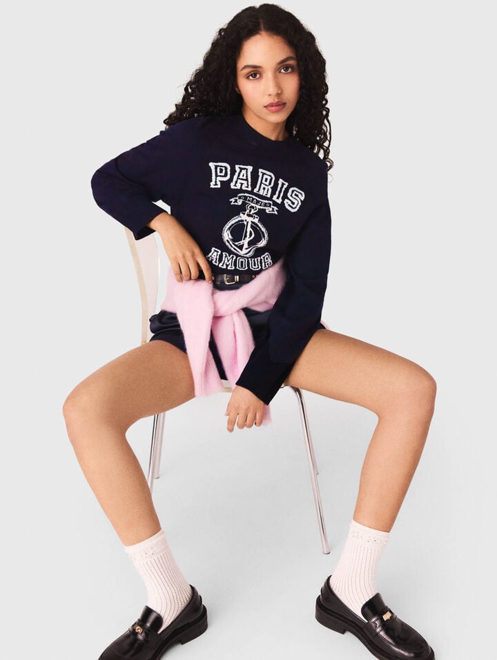 Pull &agrave; col rond avec &eacute;criture