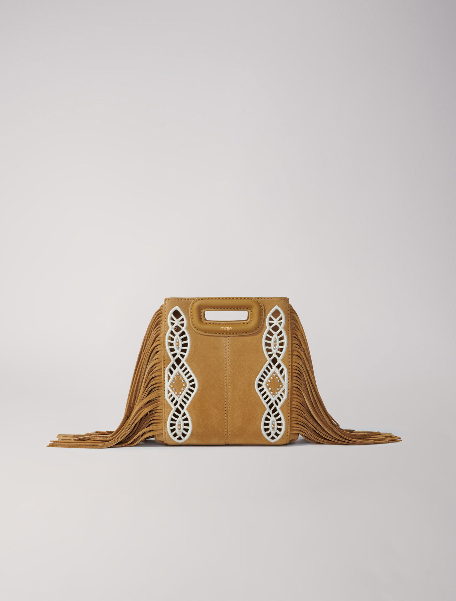 Sac M mini en suède brodé à franges