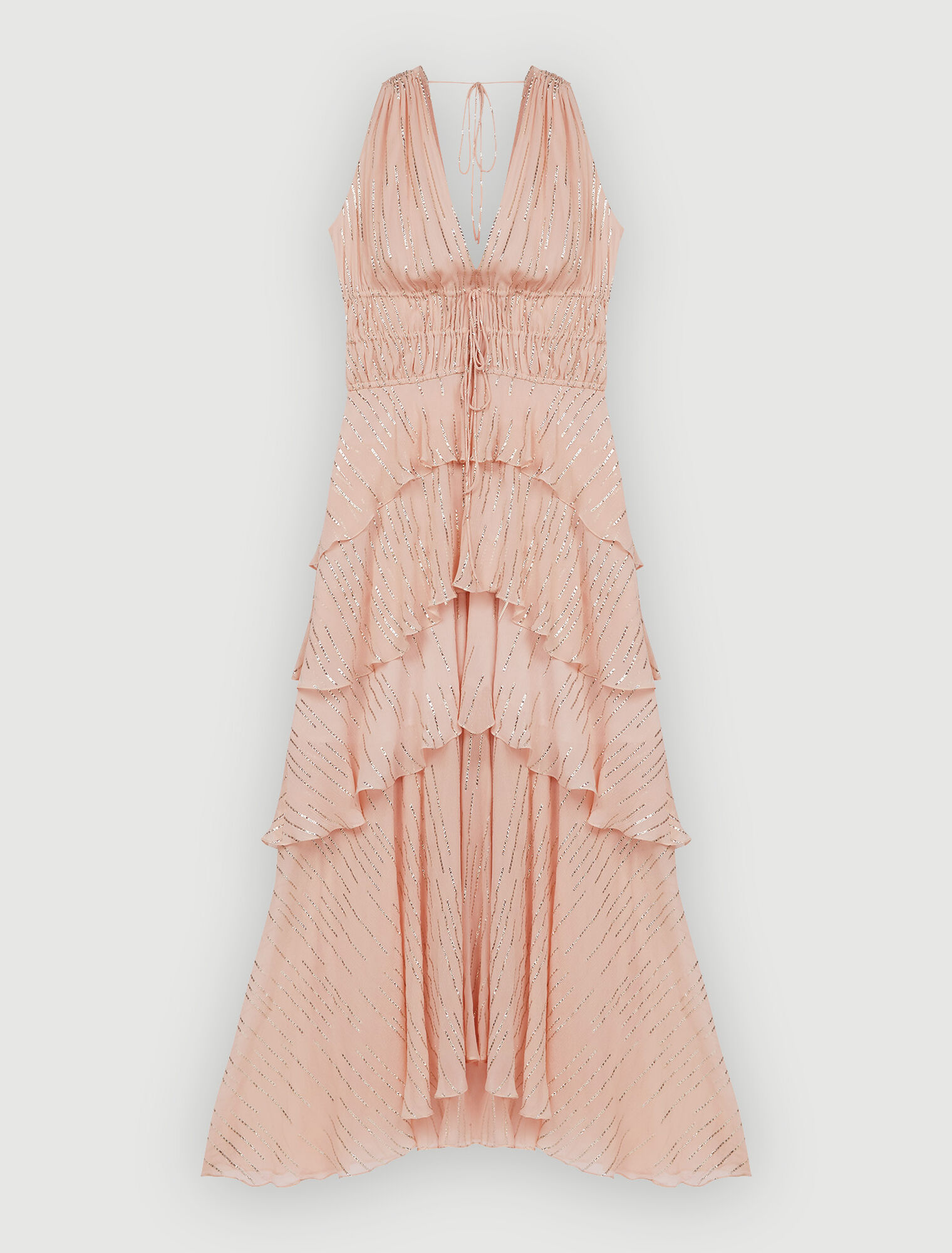 Robe en soie et lamée à volants