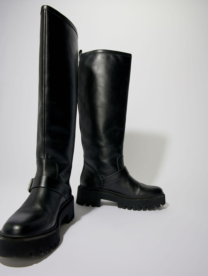 Bottes biker en cuir lisse