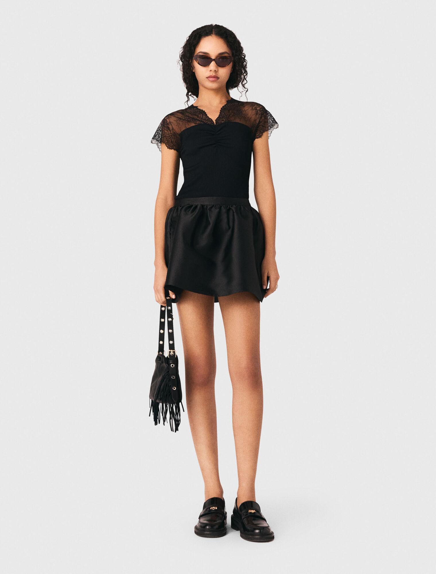 Top en jersey incrust&eacute; de dentelle