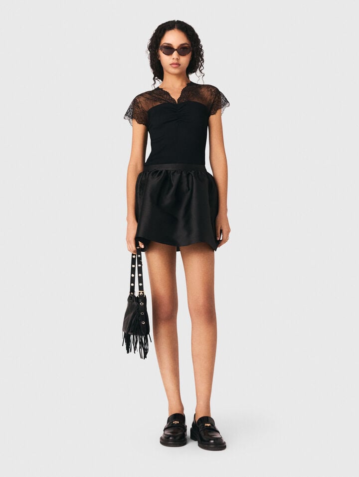 Top en jersey incrust&eacute; de dentelle