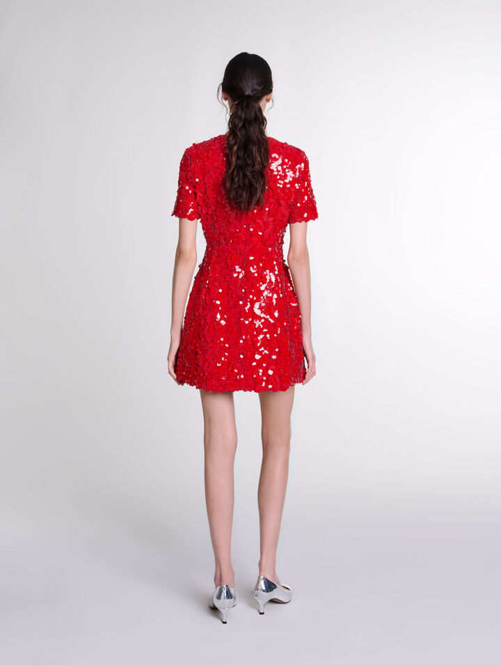 Robe courte à sequins fleurs