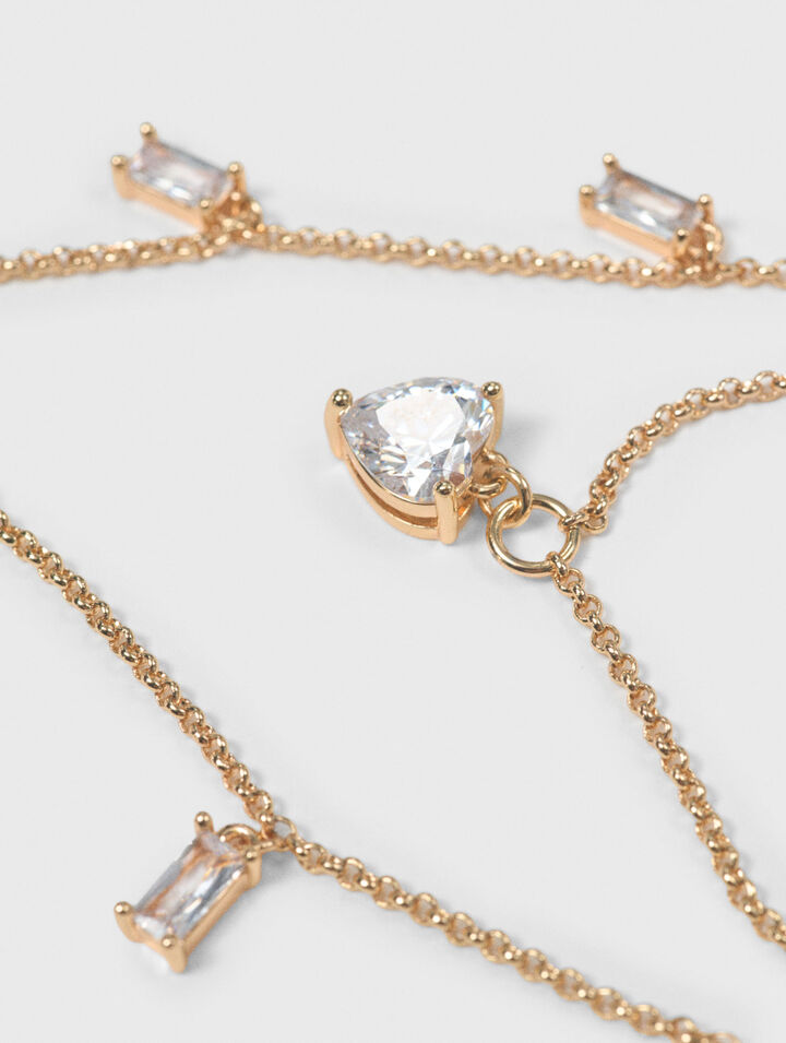 Collier double &agrave; charms strass&eacute;s